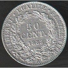 1888 A France 50 Centimes Silver Coin