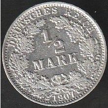 1907 A Germany 1 Half Mark Silver Coin