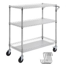 3-Tier Utility Cart Rolling Cart on Wheels 35"x18"x35.5" 661 LBS 6 Hooks