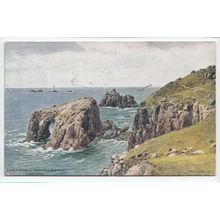 Enys Dodman Longships Lighthouse Lands End 1933 A R Quinton Art Postcard 2190