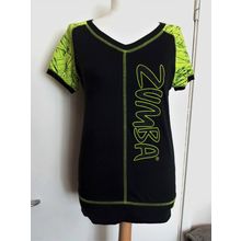 Zumba short sleeved V neck Tee Top Black multi XS UK 8