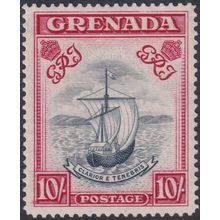 Grenada 1943 10/- Blue-Black & Carmine p14 Narrow Setting