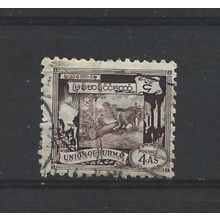Burma.SG108 4a Elephant hauling log (Brown).Fine Used.Jul25t