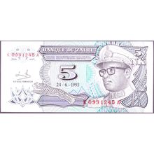 1993 Zaire Banknote 5 Nouveaux Makuta Sig 9 Mushaba