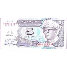 1993 Zaire Banknote 5 Nouveaux Makuta