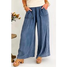 Sail Blue Washed Denim Chambray Loose Plus Size Pants