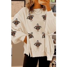 White Thanksgiving Turkey Waffle Oversized Knit Top