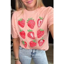 Pink Strawberry Fruit Pattern Graphic Tee