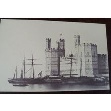 Sailing Ships moored Caernarvon Castle repro Tandem mint Postcard Merioneth