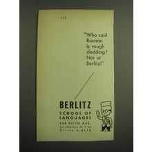 1949 Berlitz School of Language Ad - Who said Russian is rough sledding?