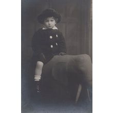 Welsh Child Boy On Animal Hobby Horse Taxidermy Old Wales Postcard