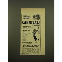 1961 Carnival Play Advertisement - David Merrick.. Anna Maria Alberghetti