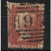 GB 1858 QUEEN VICTORIA 1d RED PLATE 224 OF USED SG43 JI perf fault