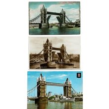 3 postcards lot UK England London Tower Bridge open paddle steamer destroyer