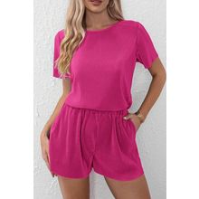 Bright Pink Casual Pleated Short Two-piece Set