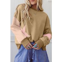 Sage Green Contrast Star Patchwork Exposed Seam Uneven Hem Drop Shoulder Sweatsh