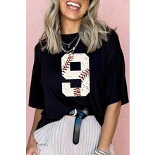 Black Number 9 Distressed Baseball Pattern Oversize Tee