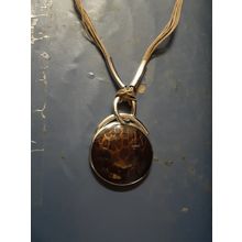 womens silver tone brown patterned pendant piece on cord