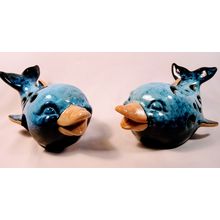 Ceramic Dolphin Duo, Vibrant Blue and Yellow Bathroom Set, Ocean-Inspired Decor,