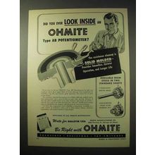 1950 Ohmite Type AB Potentiometer Ad - Look Inside