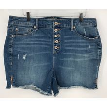 Torrid High Rise 5" Stretch Denim Shorts Size 18 Distressed Button Fly Blue