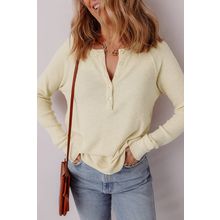 Oatmeal Textured Knit Half Buttons Henley Top