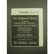 1945 The Waldorf-Astoria Hotel Ad - Annamary Dickey Volkoff and Milada