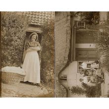 Cottage Owner Laughing With Old Washing Basket WW1 2x Real Photo Postcard