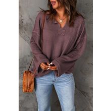 purple Waffle Knit Loose Long Sleeve Top