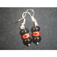 Small round black and deep red crystal earrings