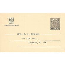 Canada #P70 Postal Card USED George VI Ontario Official Card. Registrar