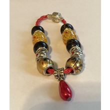 Amber, Black & Red Braided Red Bracelet with Charms #1281