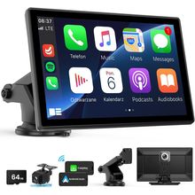 Wireless Carplay Screen - 9'' Portable Car Stereo with 4K Dash Cam, 1080P Backup