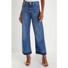 Navy Blue Raw Hem Straight Leg Loose High Waist Jeans