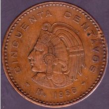 1956 Mexico 50 Centavos Coin