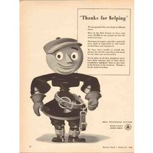 BELL TELEPHONE SYSTEM 1943 Thanks for helping grateful WW2 vintage ad