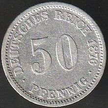 1876 D Germany 50 Pfennig Silver Coin