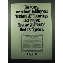 1969 Timken Bearings Ad - Last Longer