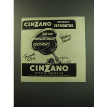 1949 Cinzano Vermouth Ad - Cinzano Vermouths for the world's finest cocktails