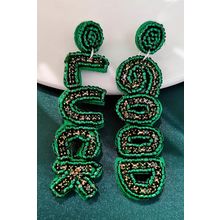 Blackish Green GOOD LUCK Rice Beaded Dangle Earrings