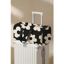 Black Flower Print Quilted Large Duffel Bag