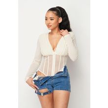 Women's Fishnet Sheer Mesh Back Deep V Neck Bodysuit