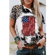 Leopard Vintage American Flag Graphic T Shirt