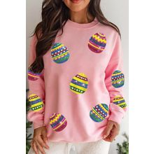 Pink Easter Egg Sequin Patched Crew Neck Sweatshirt