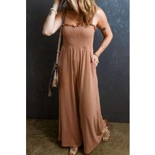 Dusty Pink Ruffled Shirred Wide Leg Sleeveless Jumpsuit