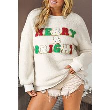 White Christmas MERRY & Bright Chenille Graphic Sherpa Sweatshirt