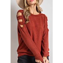 Orange Cutout Cold Shoulder Long Sleeve Top