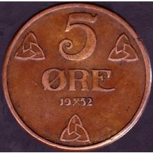 1952 Norway 5 Ore Coin