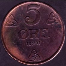 1941 Norway 5 Ore Coin