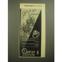 1946 E. Gubelin Earrings and Ring Ad - Gifts for her by Gubelin